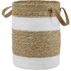 Gifi Rangement|Panière ronde en jute naturel bandes blanches Ø30xH40 cm - LENA