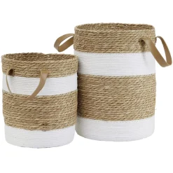 Gifi Rangement|Panière ronde en jute naturel bandes blanches Ø30xH40 cm - LENA