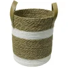 Gifi Rangement|Panière ronde en jute naturel bandes blanches Ø25xH30 cm - LENA