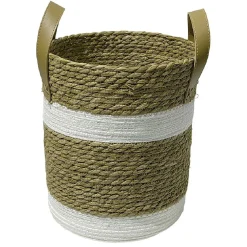 Gifi Rangement|Panière ronde en jute naturel bandes blanches Ø25xH30 cm - LENA