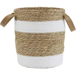 Gifi Rangement|Panière ronde en jute naturel bandes blanches Ø25xH30 cm - LENA