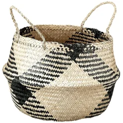 Gifi Rangement|Panière ronde jonc de mer naturel et noir