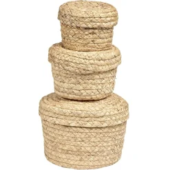 Gifi Rangement|Panière ronde jonc tressé avec couvercle x3