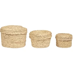 Gifi Rangement|Panière ronde jonc tressé avec couvercle x3