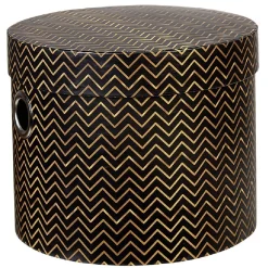 Gifi Rangement|Panière ronde marron motif zig zag doré x 3