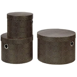 Gifi Rangement|Panière ronde marron motif zig zag doré x 3
