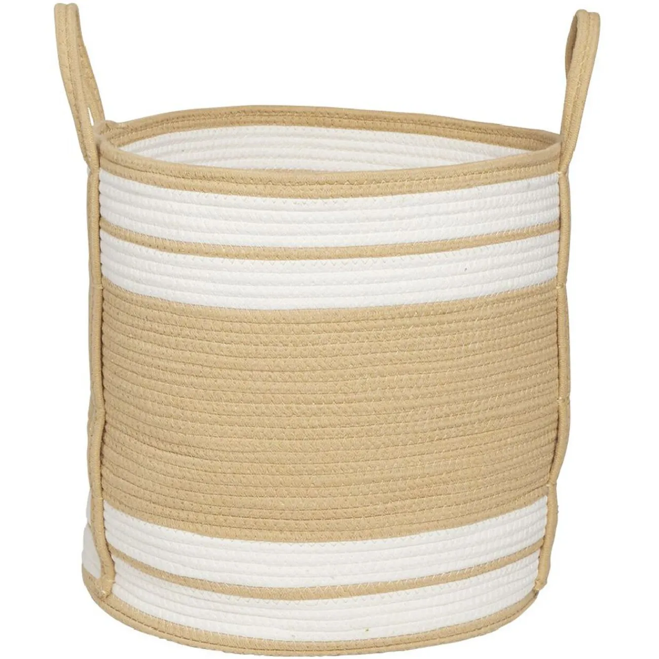 Gifi Rangement|Panière ronde naturel bandes blanches Ø43xH43 cm - SAMI