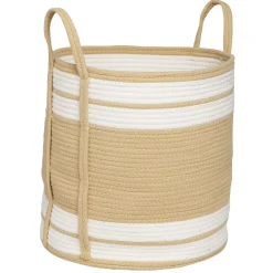 Gifi Rangement|Panière ronde naturel bandes blanches Ø43xH43 cm - SAMI