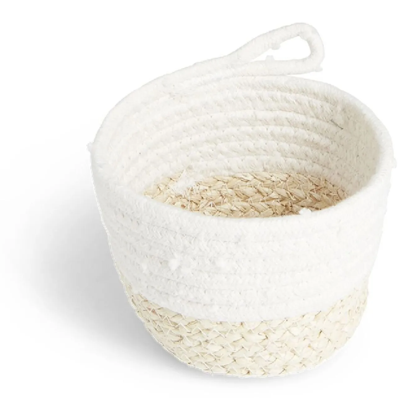 Gifi Rangement|Panière tressée coton, maïs et polyester blanc et beige Ø15xH12cm