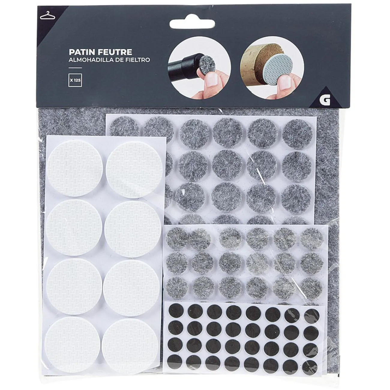 Gifi Quincaillerie^Patin adhésif en feutre blanc gris noir x125