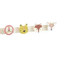 Gifi Rangement|Patère bois tête d'animaux pour enfant 4 crochets 55x8,5xH4,8cm