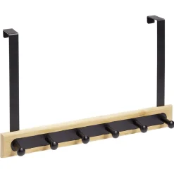 Gifi Rangement|Patère de porte 6 crochets métal et bambou