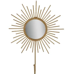 Gifi Rangement|Patère miroir forme soleil métal doré
