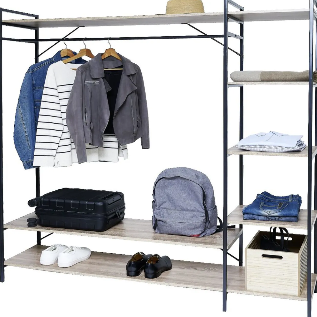 Gifi Rangement|Penderie bois XXL 6 étagères 160x40xH180cm