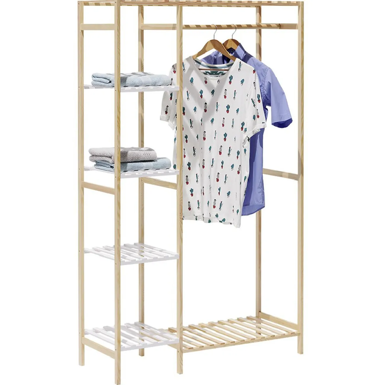 Gifi Rangement|Penderie et étagères en pin couleur bois et blanc