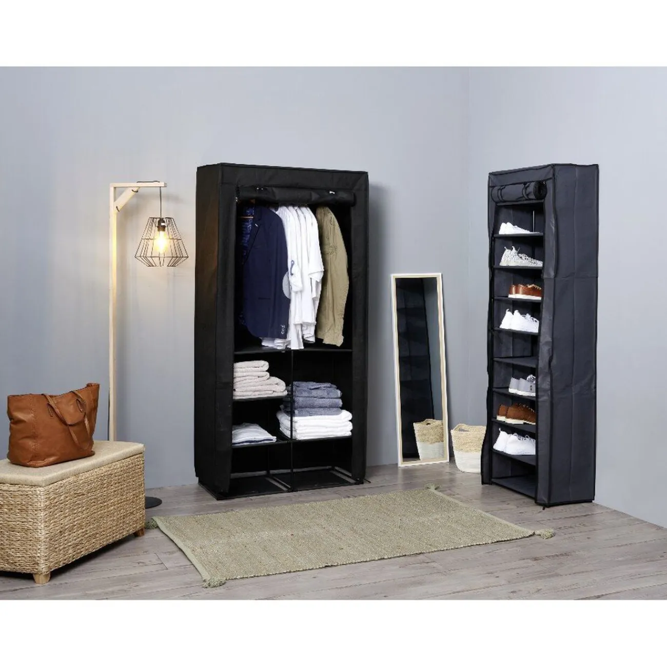 Gifi Rangement|Penderie tablette métal noire