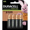 Gifi Pile^Pile rechargeable Duracell AA 1300 mAh, LR6 - Lot de 4