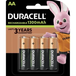 Gifi Pile^Pile rechargeable Duracell AA 1300 mAh, LR6 - Lot de 4