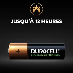 Gifi Pile^Pile rechargeable Duracell AA 1300 mAh, LR6 - Lot de 4