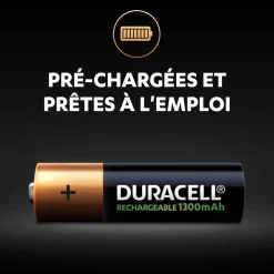 Gifi Pile^Pile rechargeable Duracell AA 1300 mAh, LR6 - Lot de 4