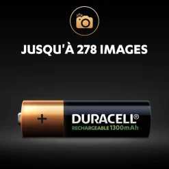 Gifi Pile^Pile rechargeable Duracell AA 1300 mAh, LR6 - Lot de 4