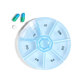 Gifi Rangement|Pilulier 1 semaine 7 compartiments rond plastique bleu Ø8,5cm