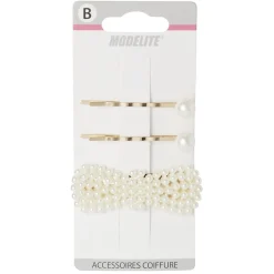 Gifi Beauté^Pince guiche + pince clic clac perle dorée L.6 cm x2