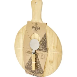 Gifi Planche à découper 6 parts en bambou Ø32cm avec roulette à pizza