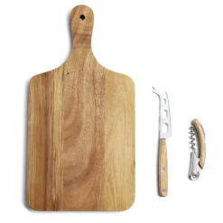 Gifi Planche de présentation avec couteau et tire-bouchon acacia 37x19cm