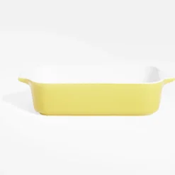 Gifi Plat à four en grès blanc et jaune 24x13,6xH5,5cm