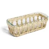 Gifi Plat à four en verre transparent et déco raphia beige 28x11,5xH8,5cm