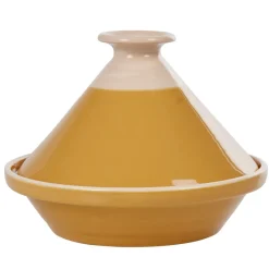 Gifi Plat à tajine en faïence jaune moutarde et blanc ivoire