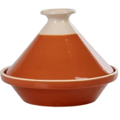 Gifi Plat à tajine en faïence rouge brique et blanc ivoire