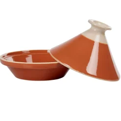 Gifi Plat à tajine en faïence rouge brique et blanc ivoire