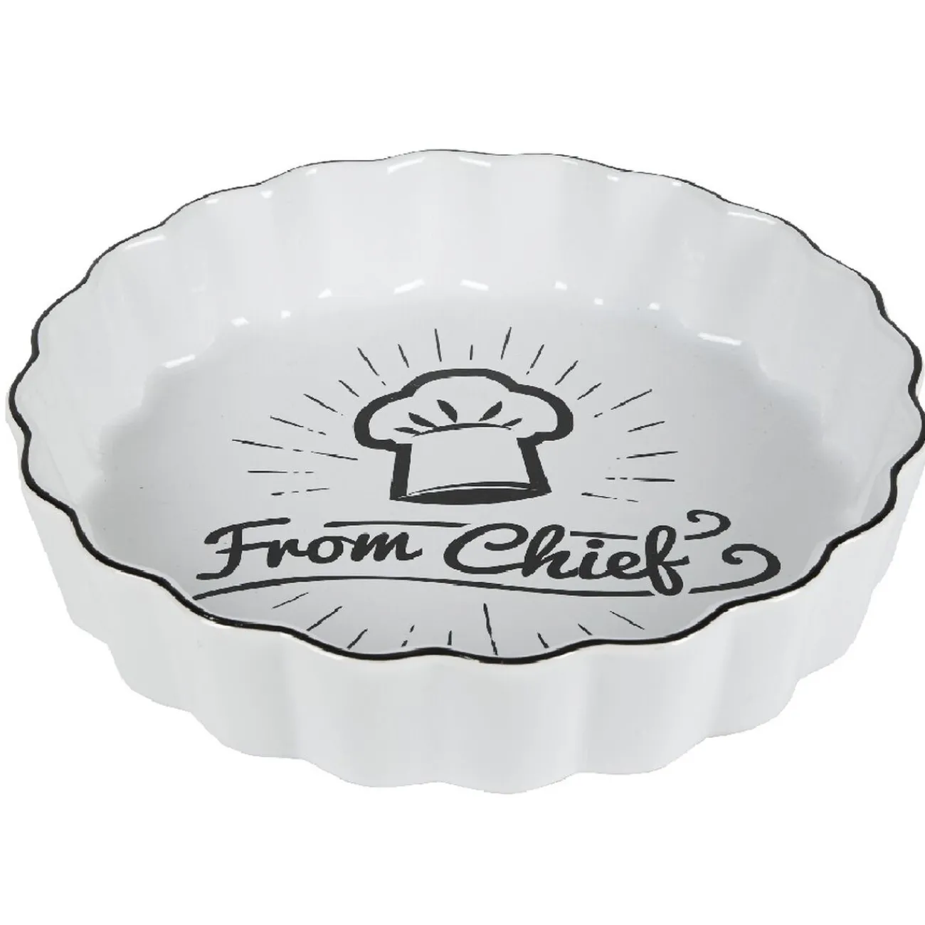 Gifi Plat à tarte blanc motif toque noire "From Chief"