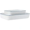 Gifi Plat cuisson rectangulaire blanc bordure bleue 1L et 2L x2