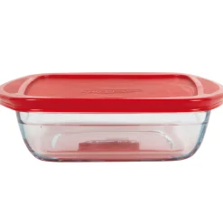 Gifi Plat de cuisson carré en verre avec couvercle en plastique 1 L