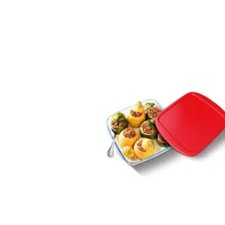 Gifi Plat de cuisson carré en verre avec couvercle en plastique 1 L