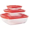 Gifi Plat en verre transparent Ôcuisine avec couvercle rouge x3