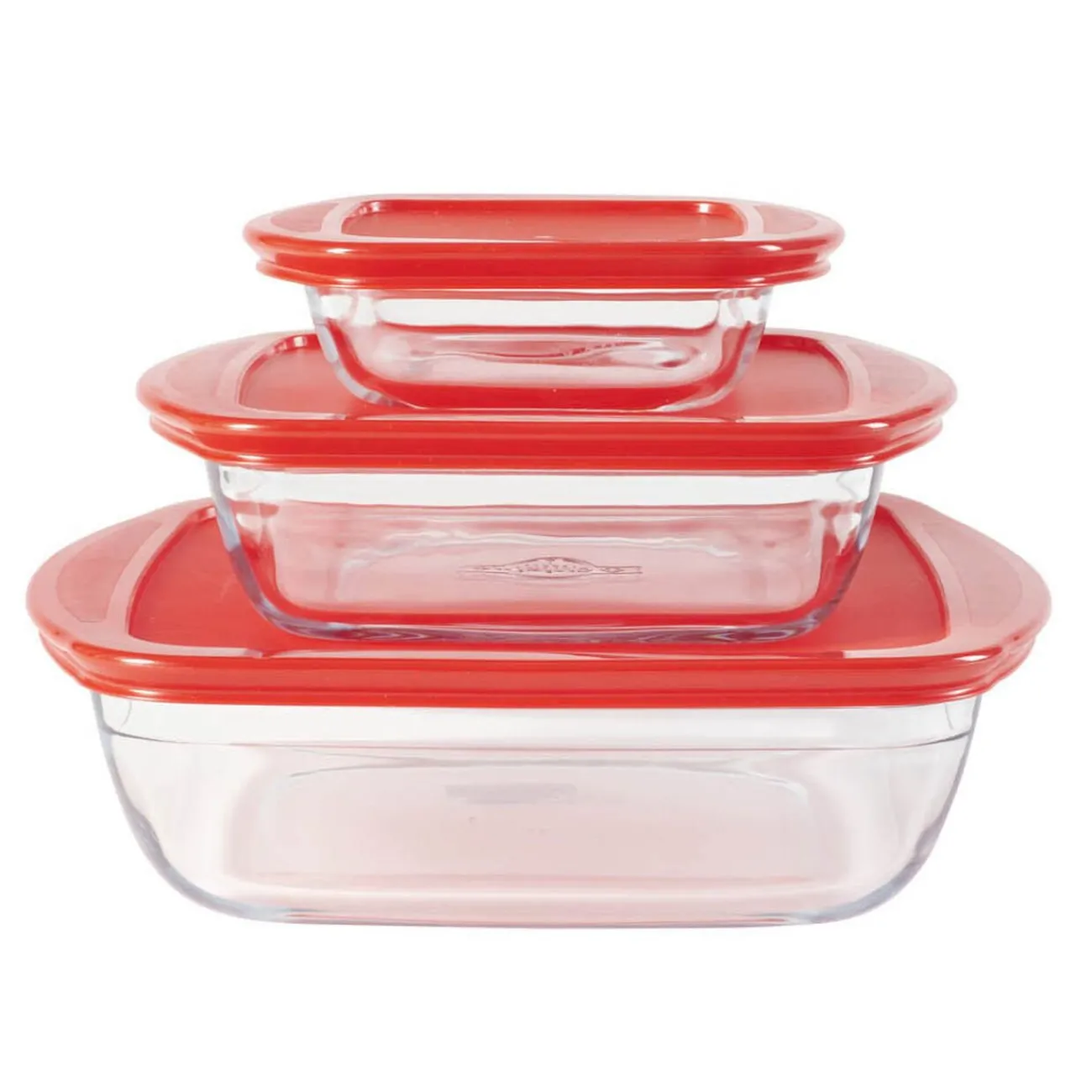 Gifi Plat en verre transparent Ôcuisine avec couvercle rouge x3