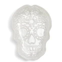Gifi Plat Halloween tête de mort mexicaine en verre blanc 15x11xH2cm