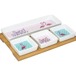 Gifi Plateau + 4 coupelles motif flamant rose
