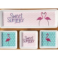 Gifi Plateau + 4 coupelles motif flamant rose