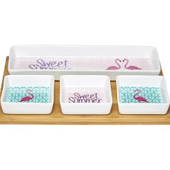 Gifi Plateau + 4 coupelles motif flamant rose