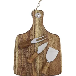 Gifi Plateau à fromage en bois avec 3 couteaux