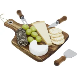 Gifi Plateau à fromage en bois avec 3 couteaux