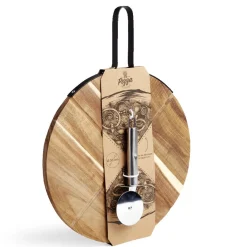 Gifi Plateau à pizza en bois avec roulette en acier