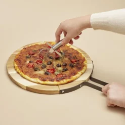 Gifi Plateau à pizza en bois avec roulette en acier