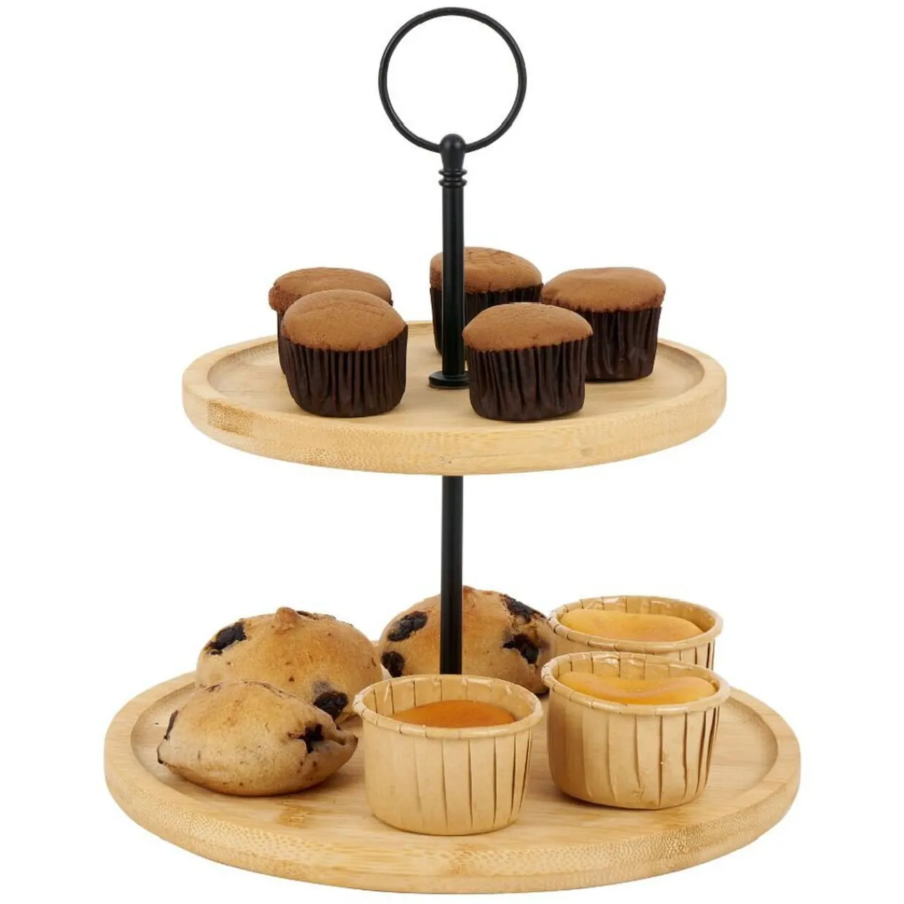 Gifi Plateau de présentation 2 niveaux en bambou et fer Ø16,5xH21,5cm