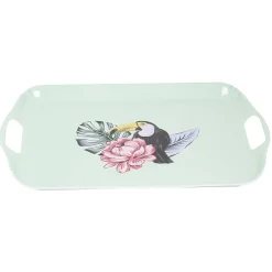 Gifi Plateau de service bleu motif oiseau tropical